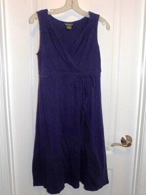 EDDIE BAUER Womens Navy Blue Faux Wrap Dress Petite Small PS Knit Tie Front Midi